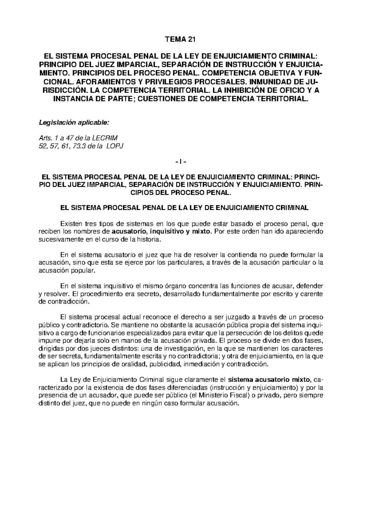 Tema 1-2: Principios y Competencias en el Proceso Penal LECRIM - Studocu