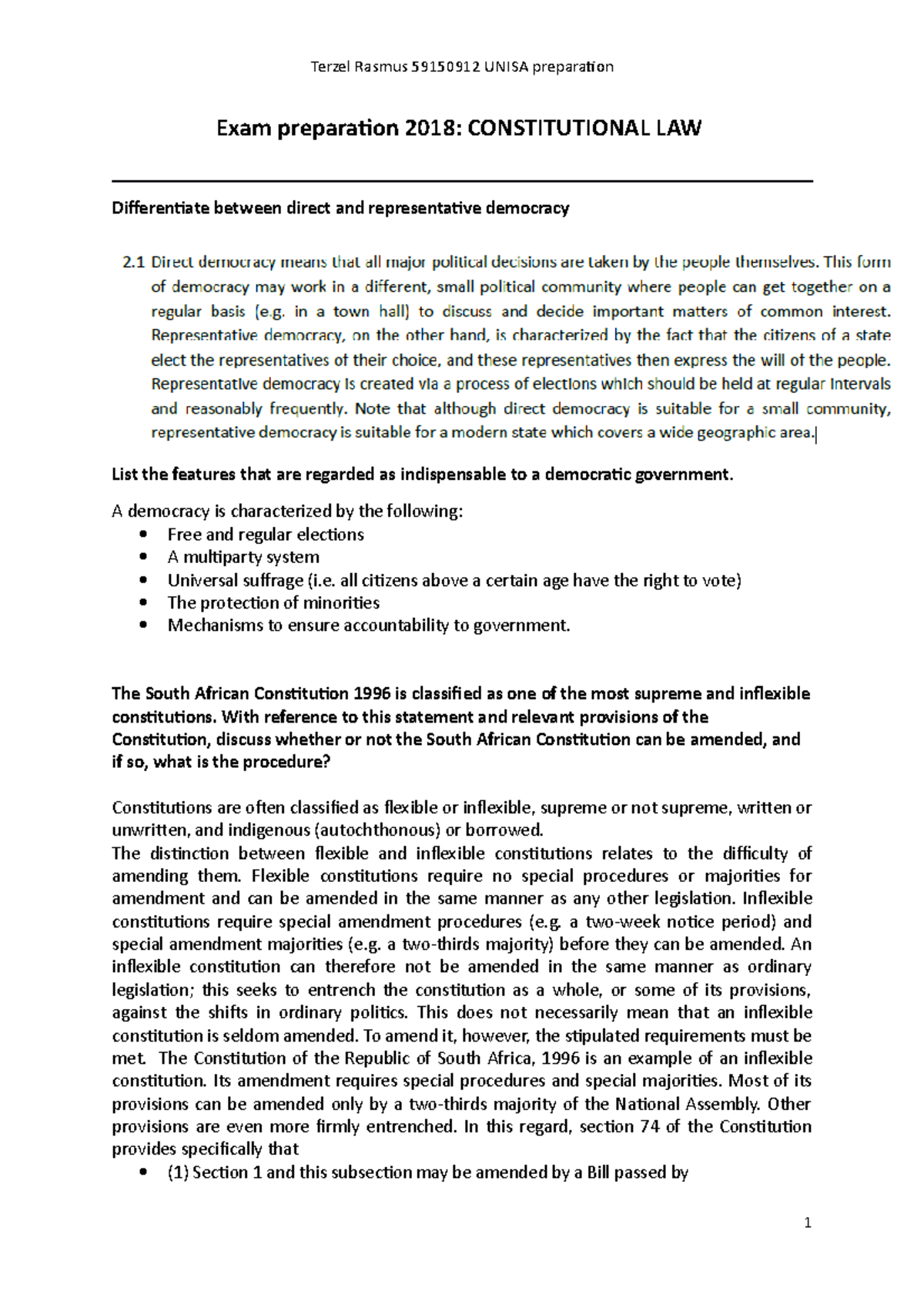 Exam Prep Notes for Constitutional Law CSL2601 - 2018 Edition - Studocu