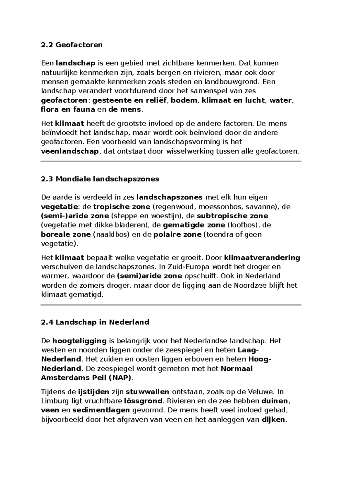 Ak Samenvatting H2: Geofactoren en Landschapszones - Studeersnel
