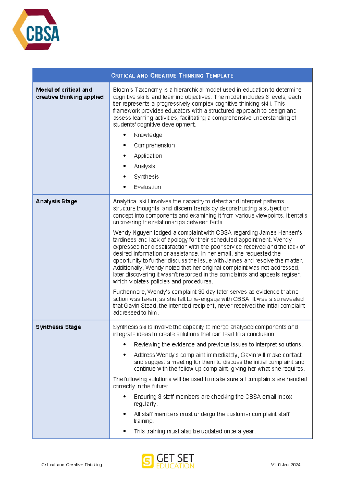 A1 T3 - DIPLOMA OF BUS - CRITICAL AND CREATIVE THINKING TEMPLATE Model ...