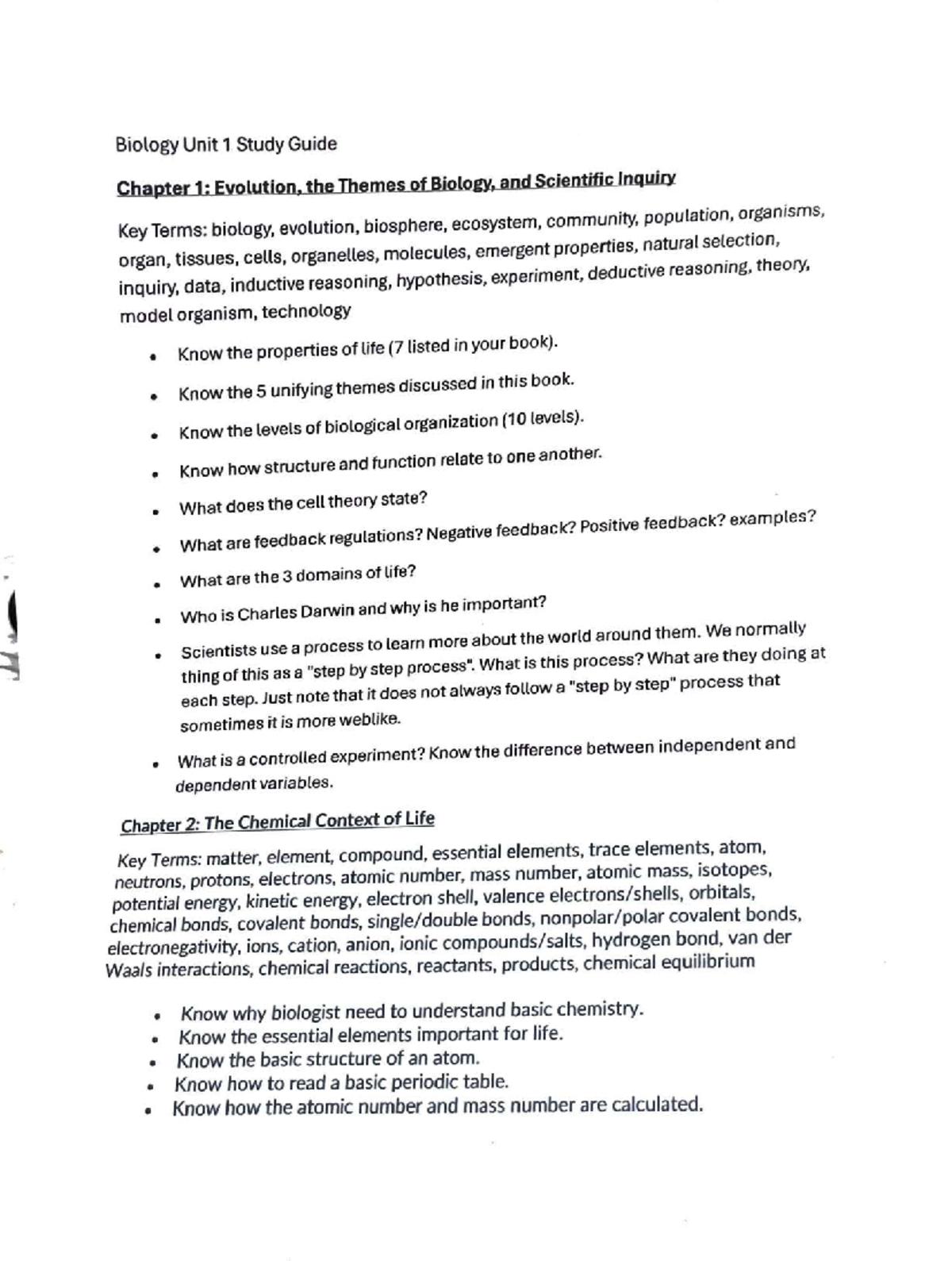 Biology 101 Final Exam Study Guide: Evolution, Chemistry, and Life ...