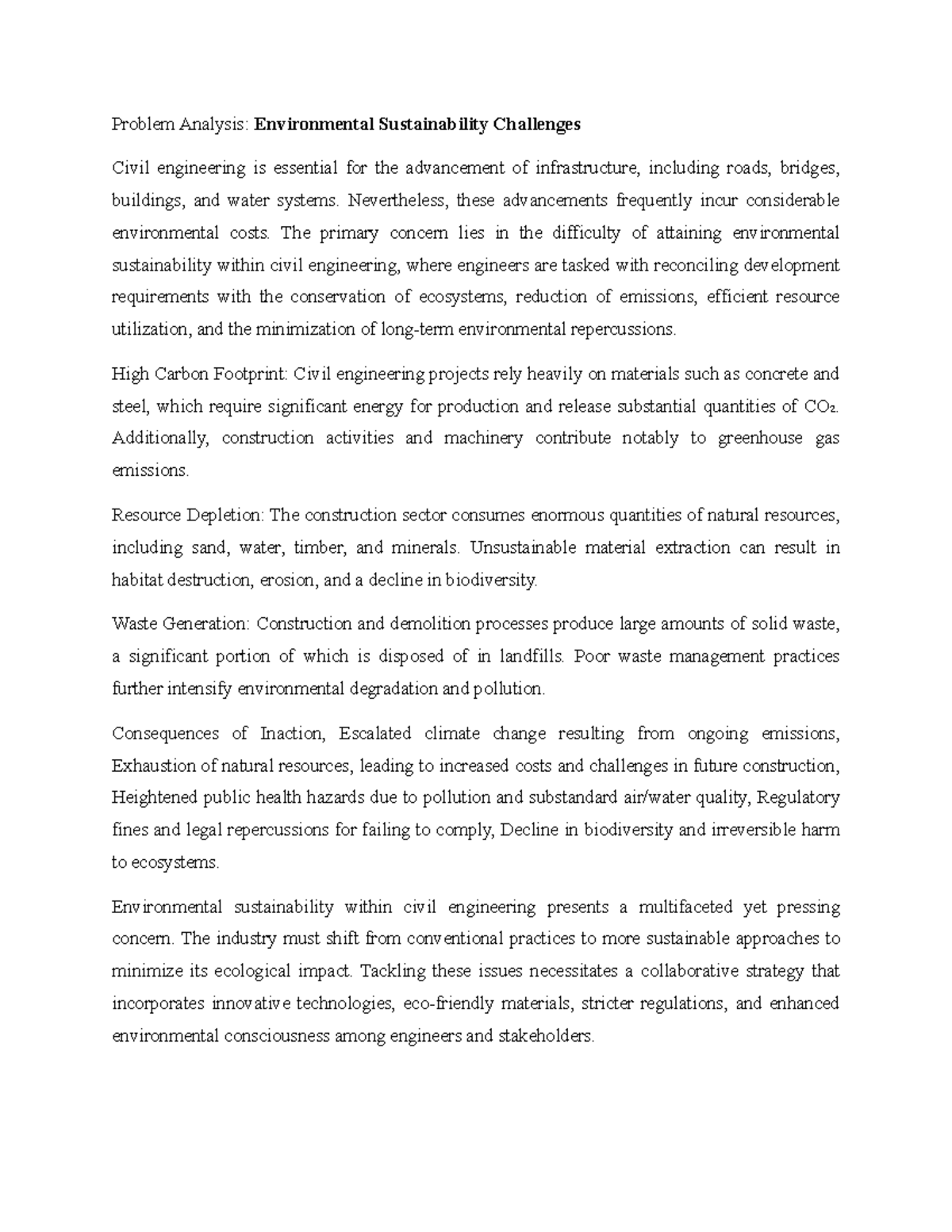 Civil Engineering Challenges: Environmental Sustainability Issues - Studocu