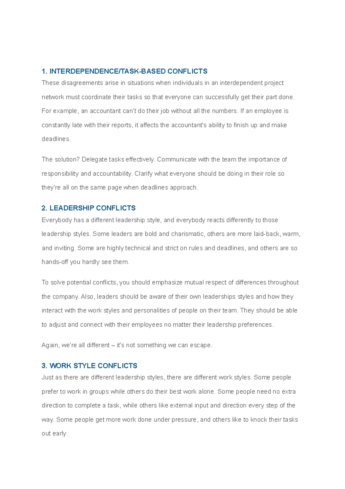 Note - OB Final - 1. INTERDEPENDENCE/TASK-BASED CONFLICTS These ...