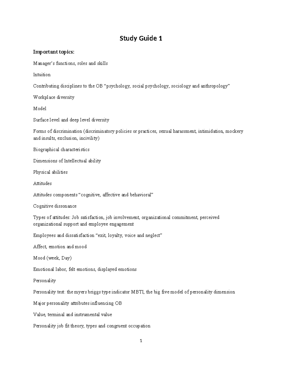OB Study Guide: Key Concepts & Theories for Exam Prep (Final Exam ...