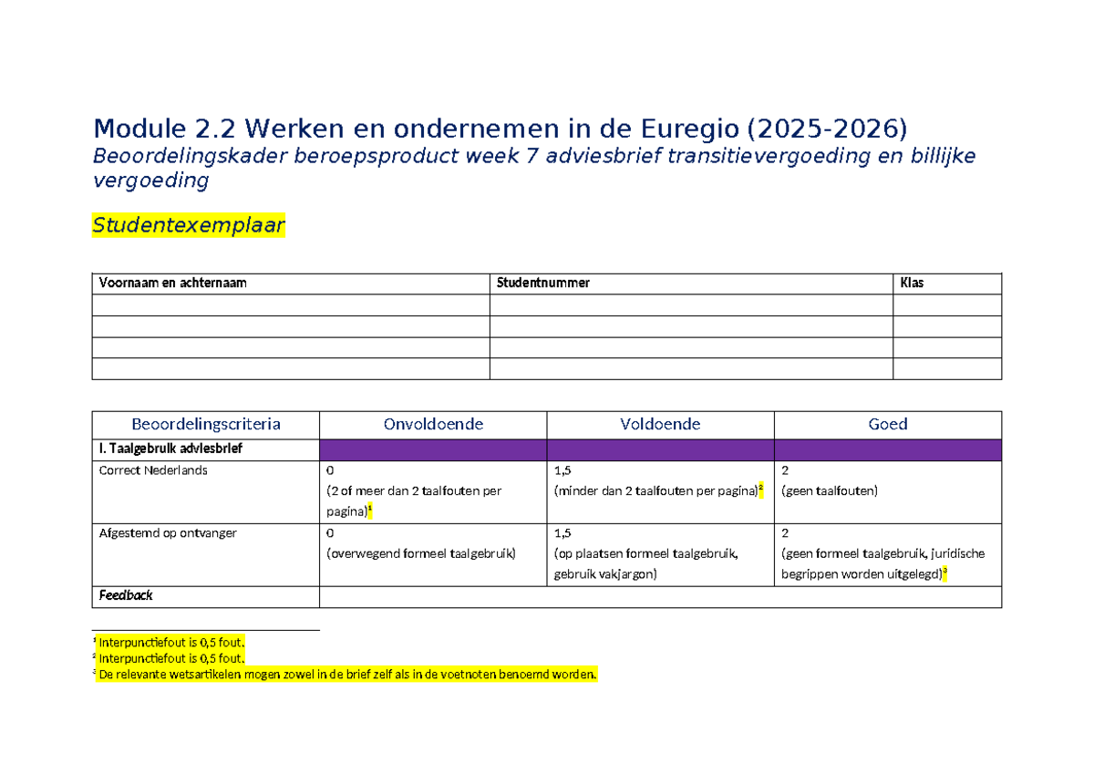 Module 2.2 Beoordelingskader Beroepsproduct Week 7: Adviesbrief ...