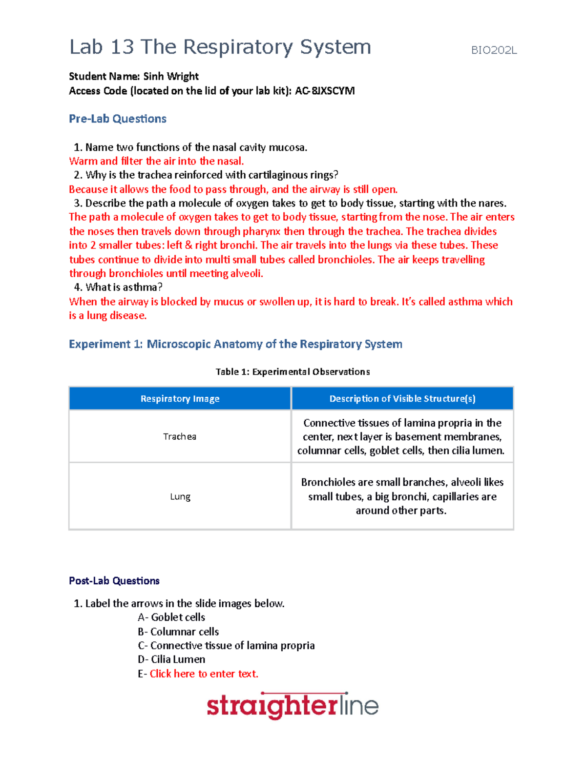 BIO202L+Lab+13+Upload+Document - Student Name: Sinh Wright Access Code ...