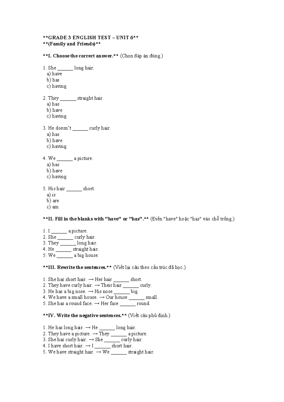 3 ENGLISH TEST UNIT - Ôn Tập Lớp 3 - Studocu