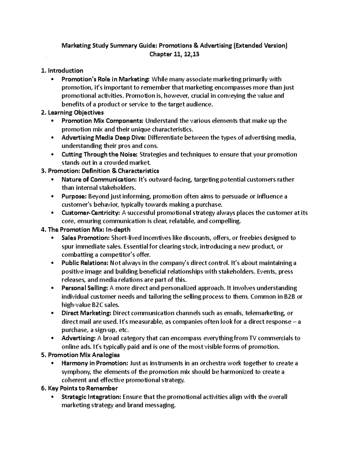 Marketing Chapter 11: Promotions & Advertising Study Summary Guide ...