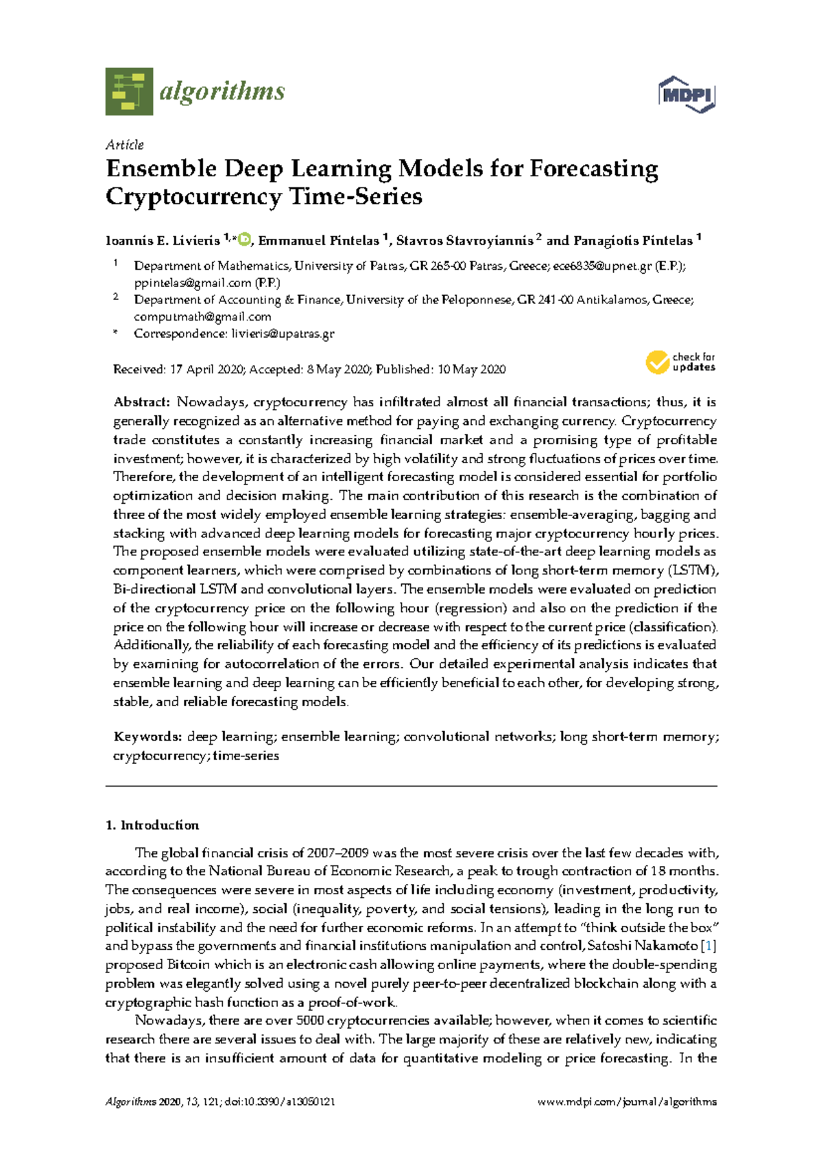 Ensemble Deep Learning Models for Cryptocurrency Price Forecasting ...
