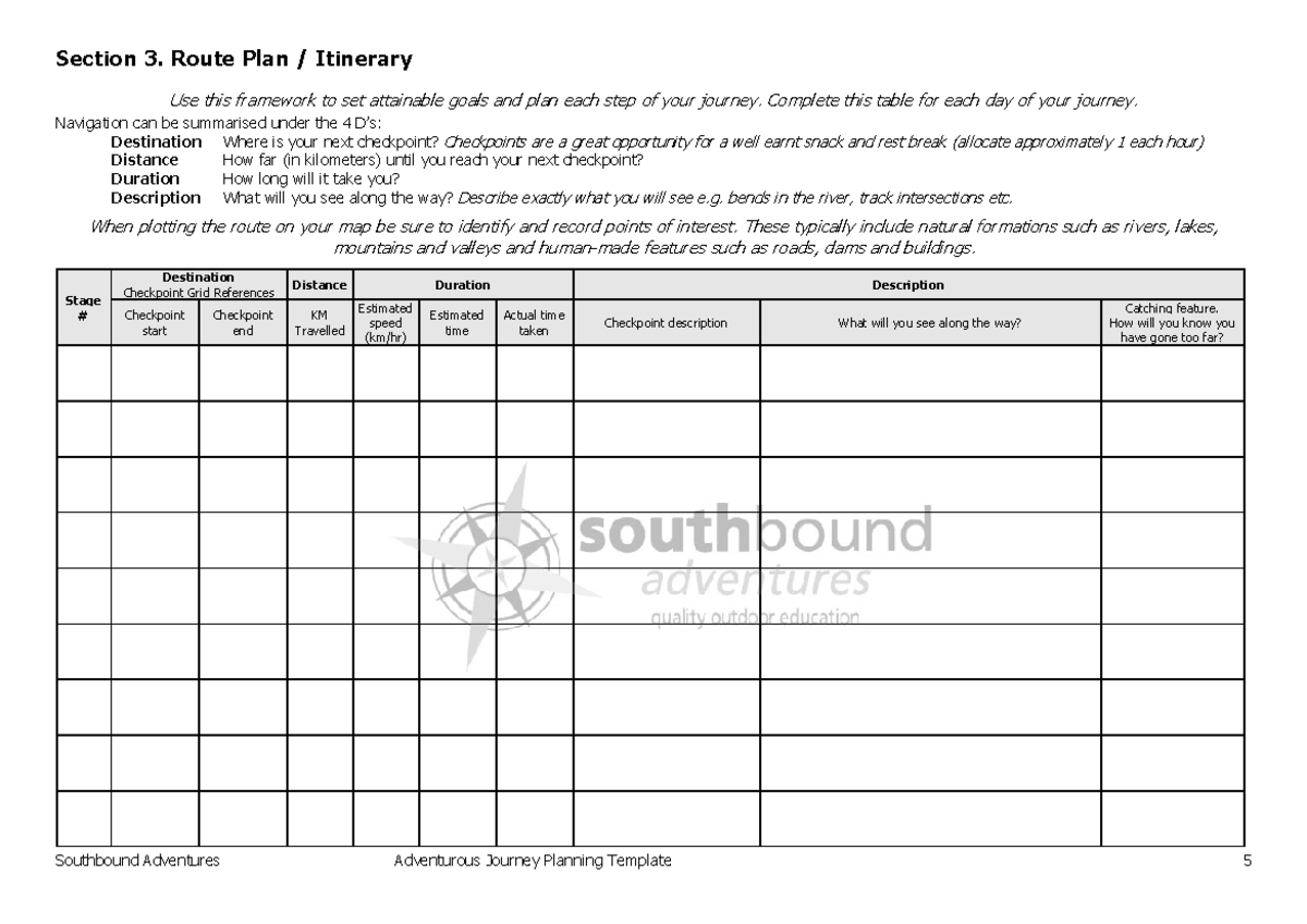 Route Planning Template for Adventurous Journey Itinerary - Studocu