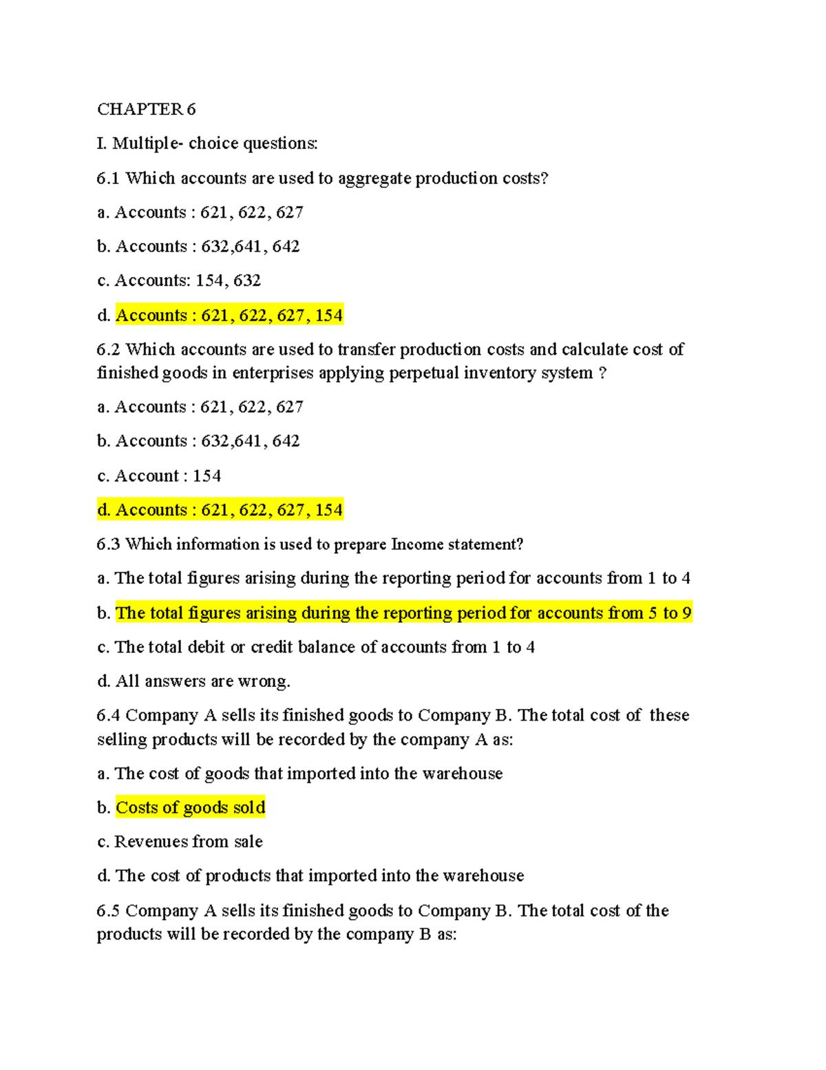 Chapter 6 - MCQ Problems & Accounting Transactions Analysis - Studocu