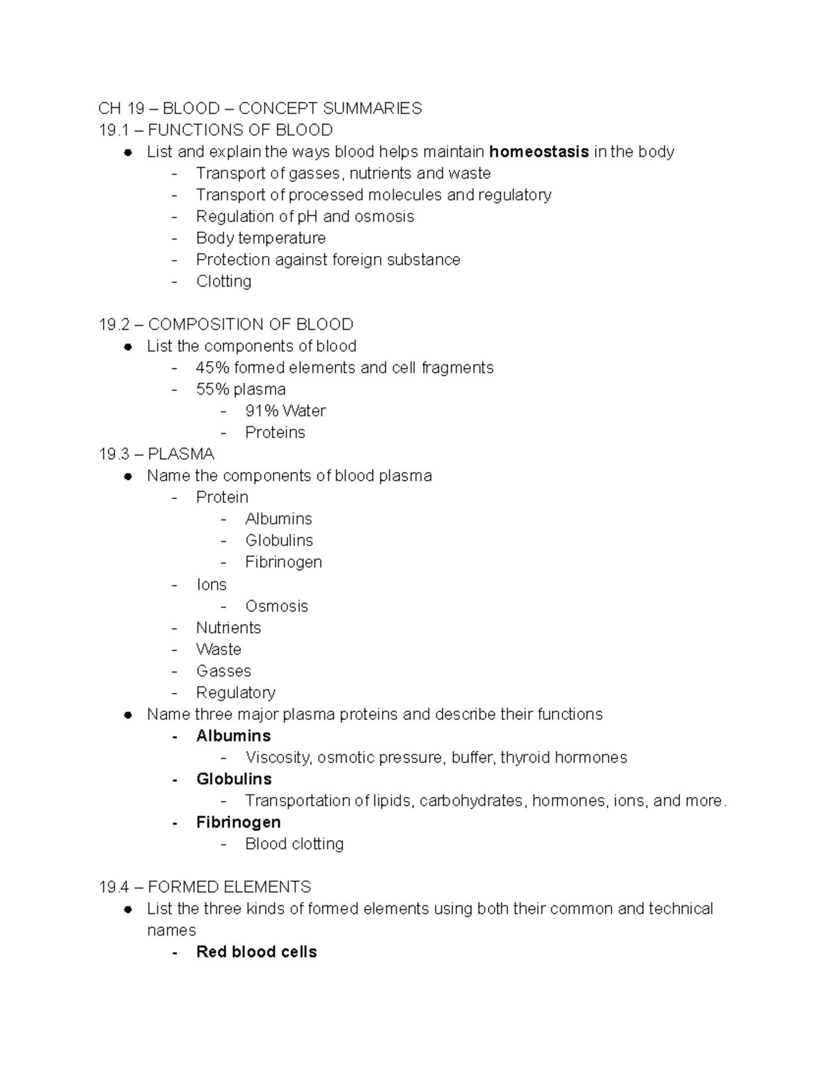 CH 19 – Blood Functions and Composition Overview - Studocu