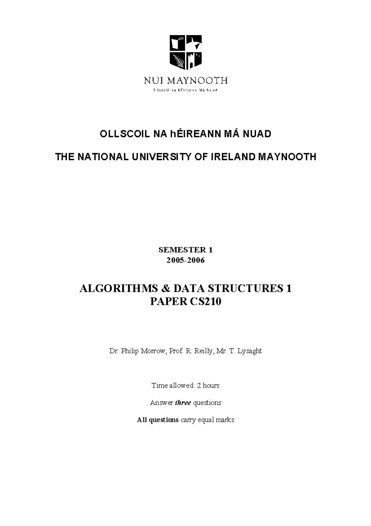 2006-CS210-Final Exam: Algorithms & Data Structures 1 - Studocu
