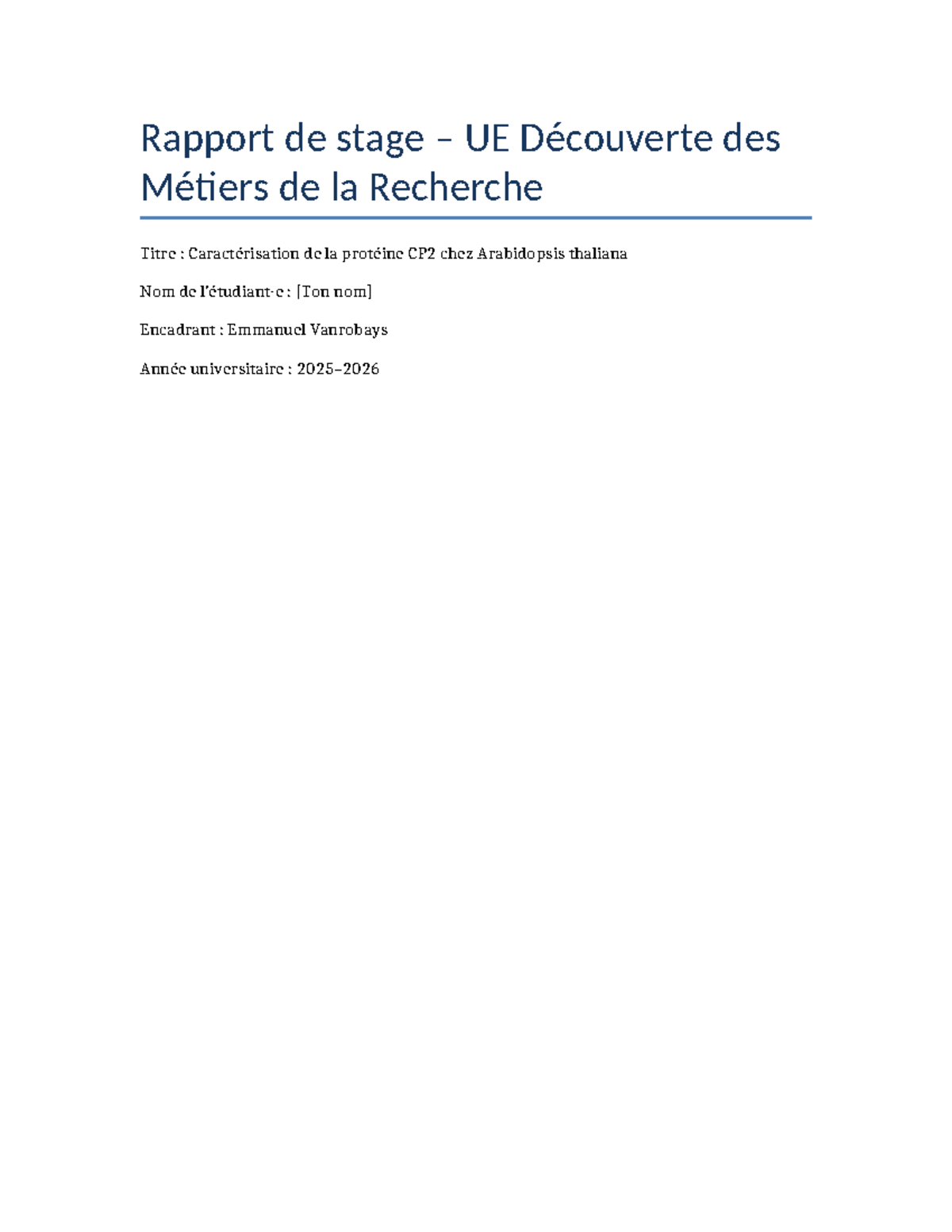 Rapport de Stage UE Découverte des Métiers - Caractérisation de CP2 ...