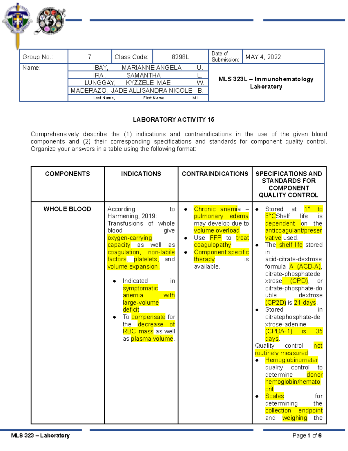 MLS323L 8298-L Activity-15 Group-7 - Group No.: 7 Class Code: 8298L ...