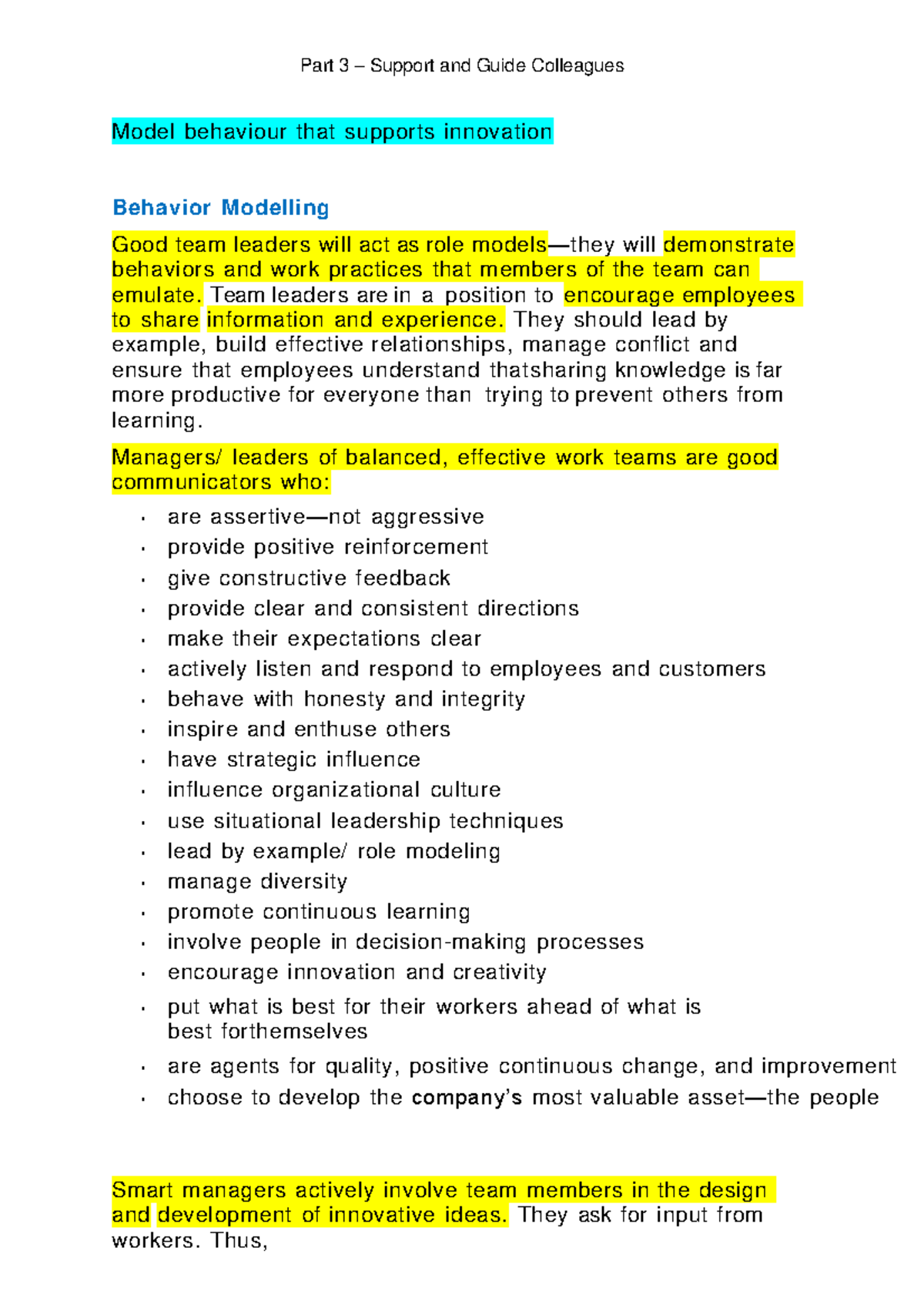 Part 3 Support and Guide Colleagues - Model behaviour that supports ...