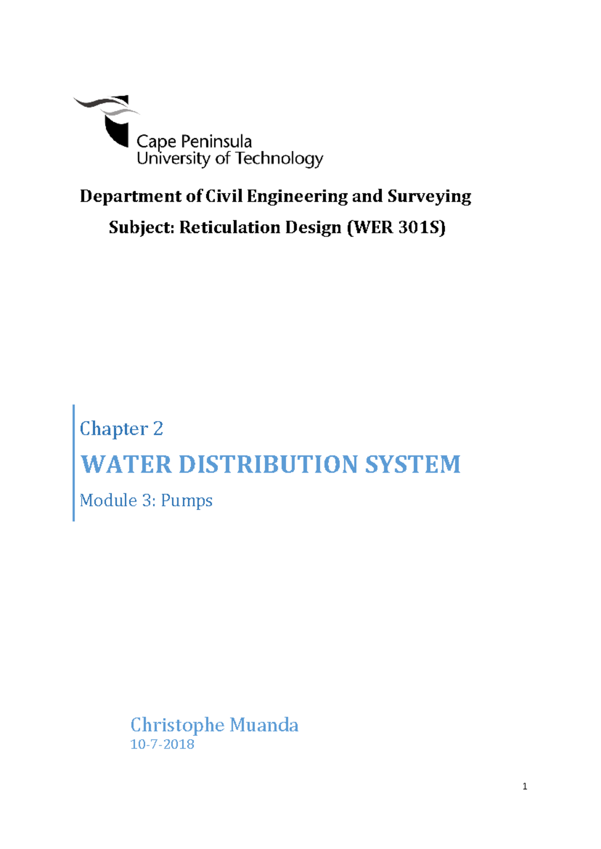 Chapter 2: Lecture Notes on Water Distribution Systems (WDS) - Module 3 ...