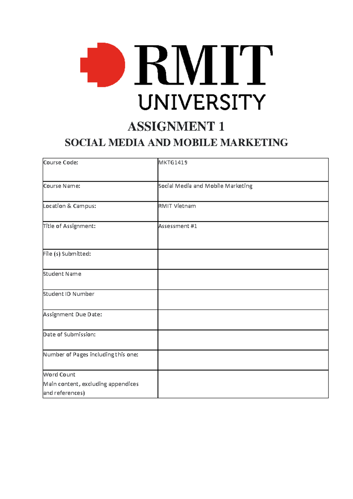 Social Media and Mobile Marketing MKTG1419 Assignment 1 Sample (DI ...