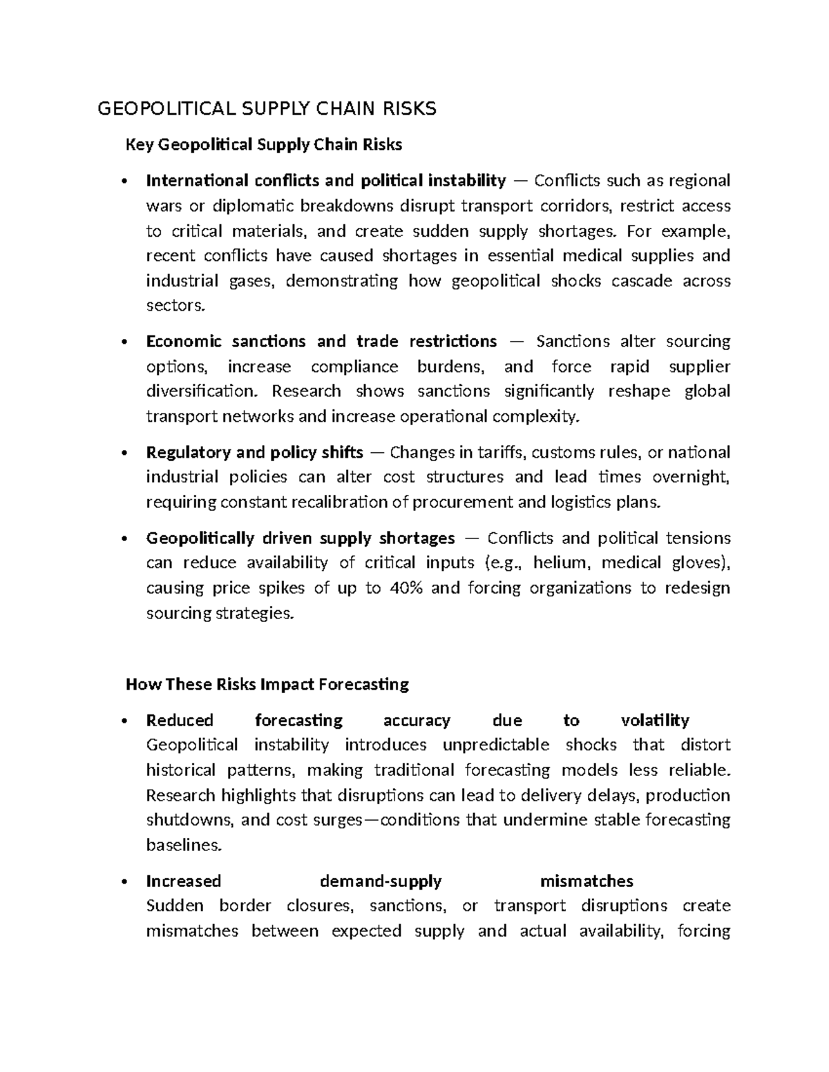 GEOP 101: Geopolitical Supply Chain Risks and Impacts Analysis - Studocu