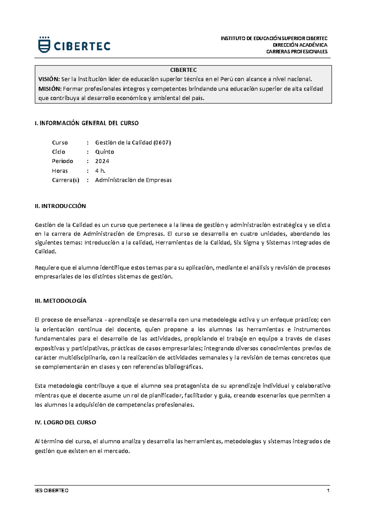 1.- Sílabo 2024 02 Gestión de la Calidad (0607) - INSTITUTO DE ...