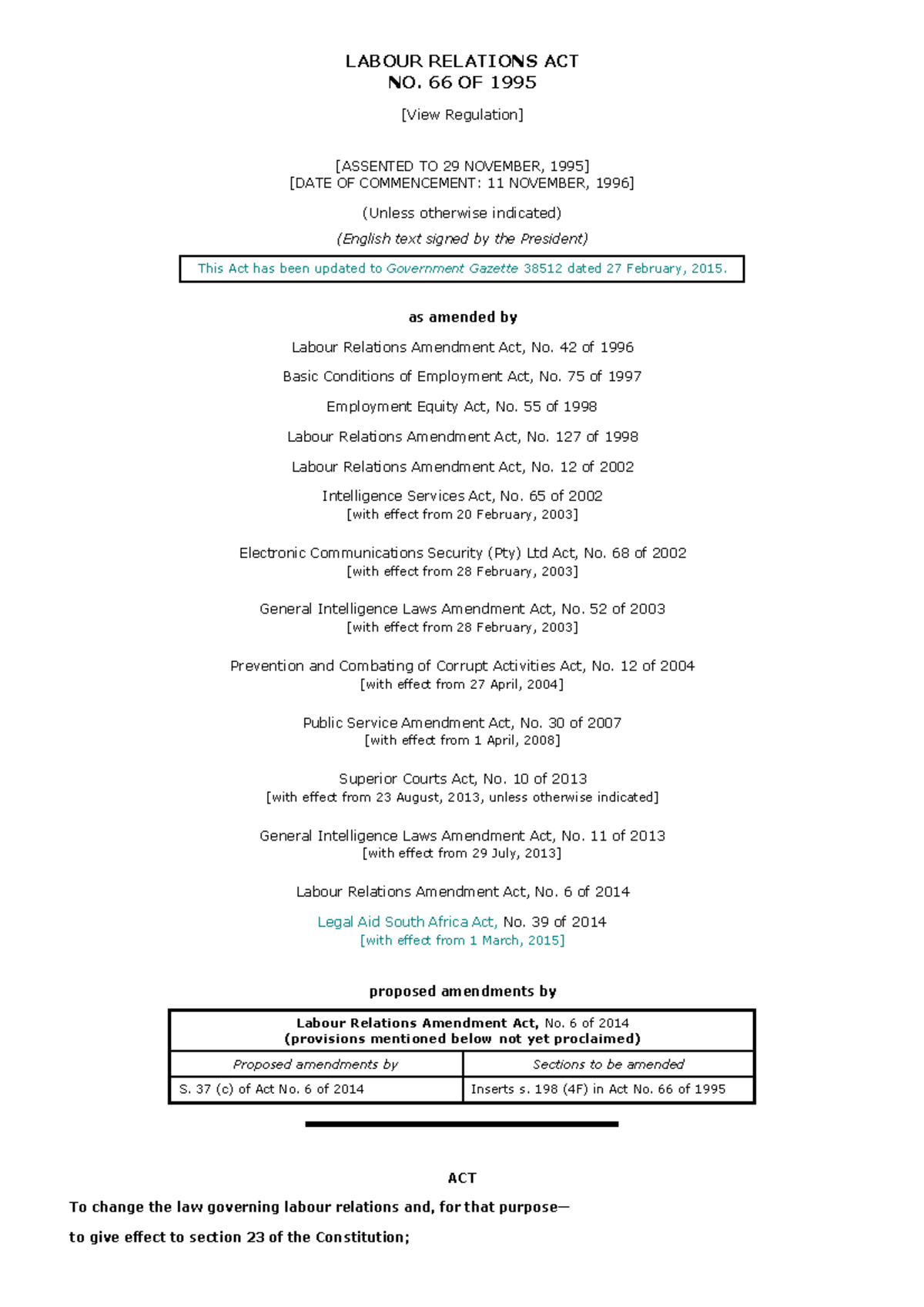 Labour Relations Act No. 66 of 1995: Comprehensive Overview and Updates ...