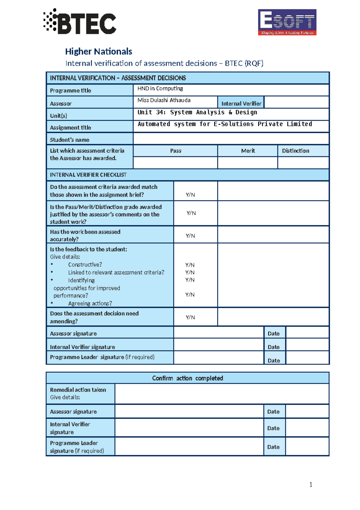 HND in Computing Unit 34: System Analysis Design Assessment Guide - Studocu
