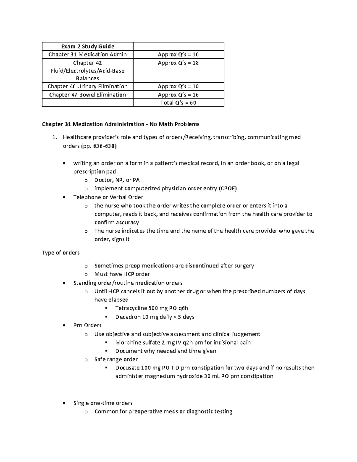 Fluid & Electrolytes Study Guide - Exam 2 Study Guide Chapter 31 ...