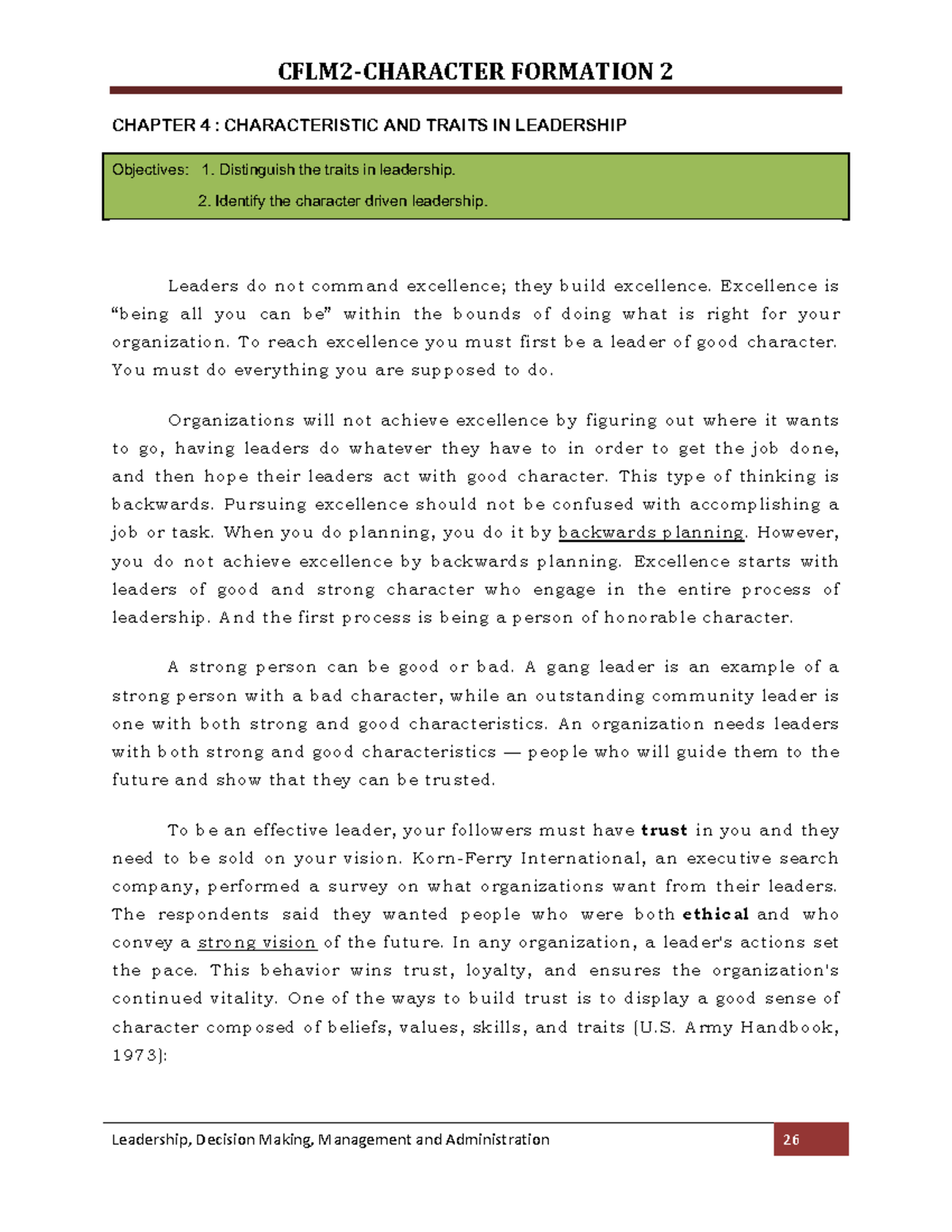 FORMATION 2 CHAPTER 4: CHARACTERISTICS AND TRAITS OF LEADERSHIP - Studocu