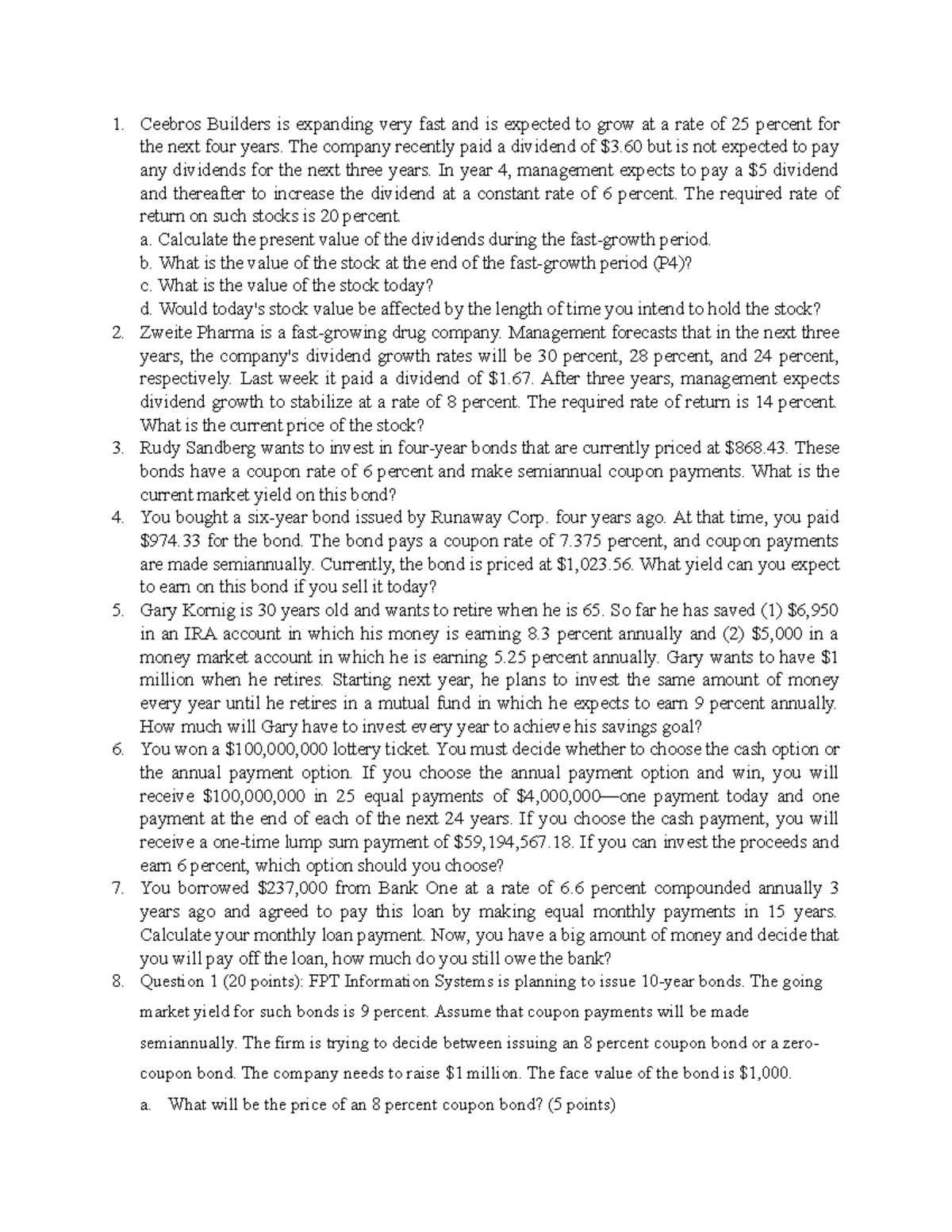 FIN 4315: Stock Valuation & Bond Analysis Case Study - Studocu