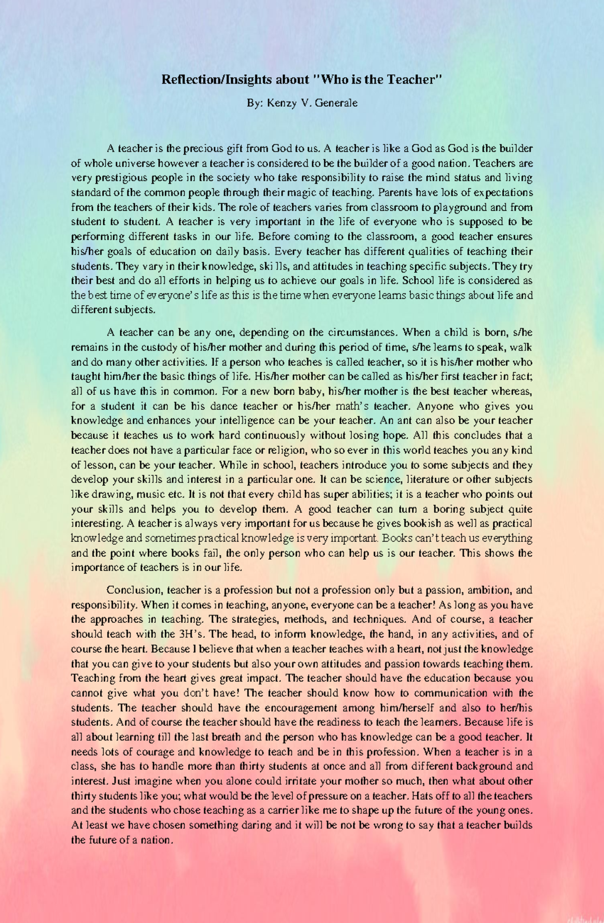 Reflections on the Role of a Teacher in Society: Insights ...