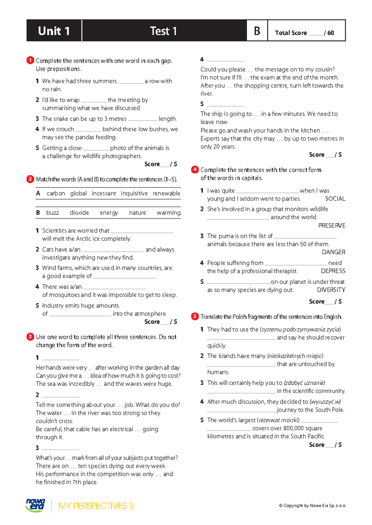 Unit 1 Test 1: Complete Sentences & Vocabulary Exercises - Grupa B ...