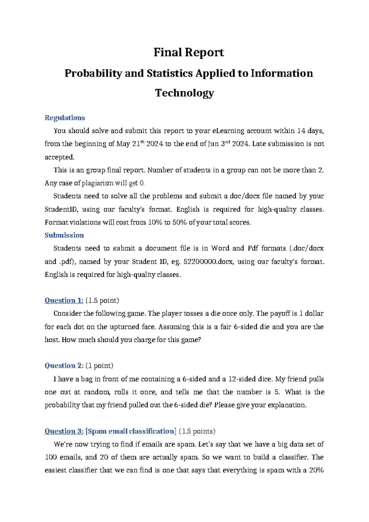 Final Report XSTK 2024-update - Final Report Probability and Statistics ...
