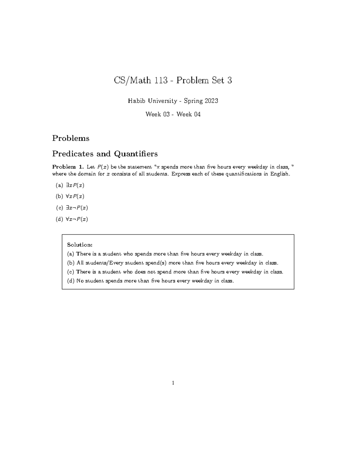 CS/Math 113 - Problem Set 3 Solutions (Spring 2023) - Studocu