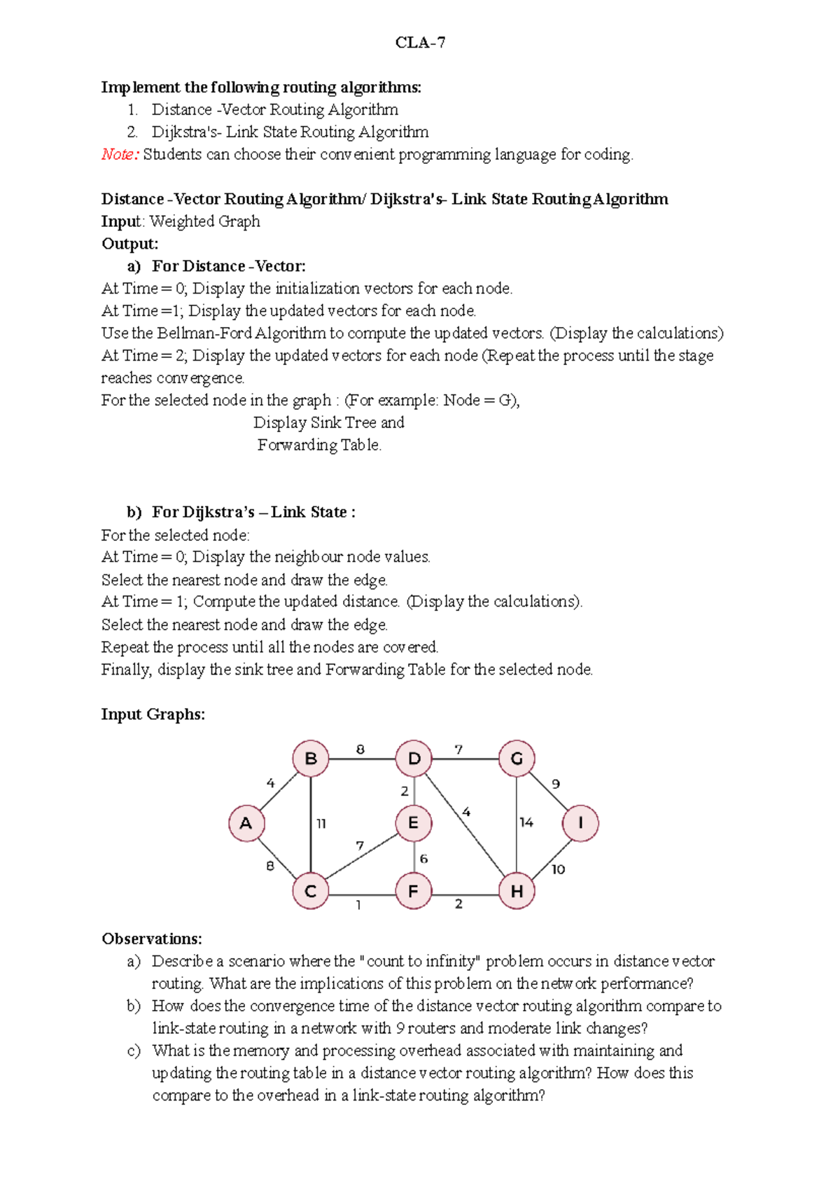CLA-7 - Routing Algorithms: Distance-Vector & Dijkstra's Implementation ...
