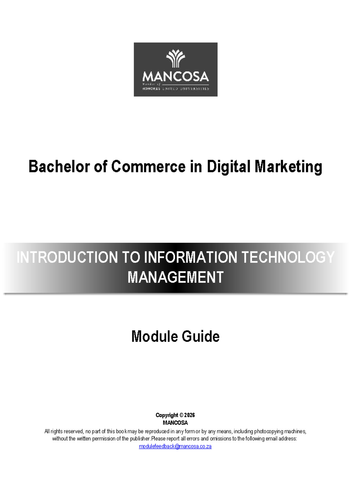 IIM5 Module Guide: Introduction to Information Technology Management ...
