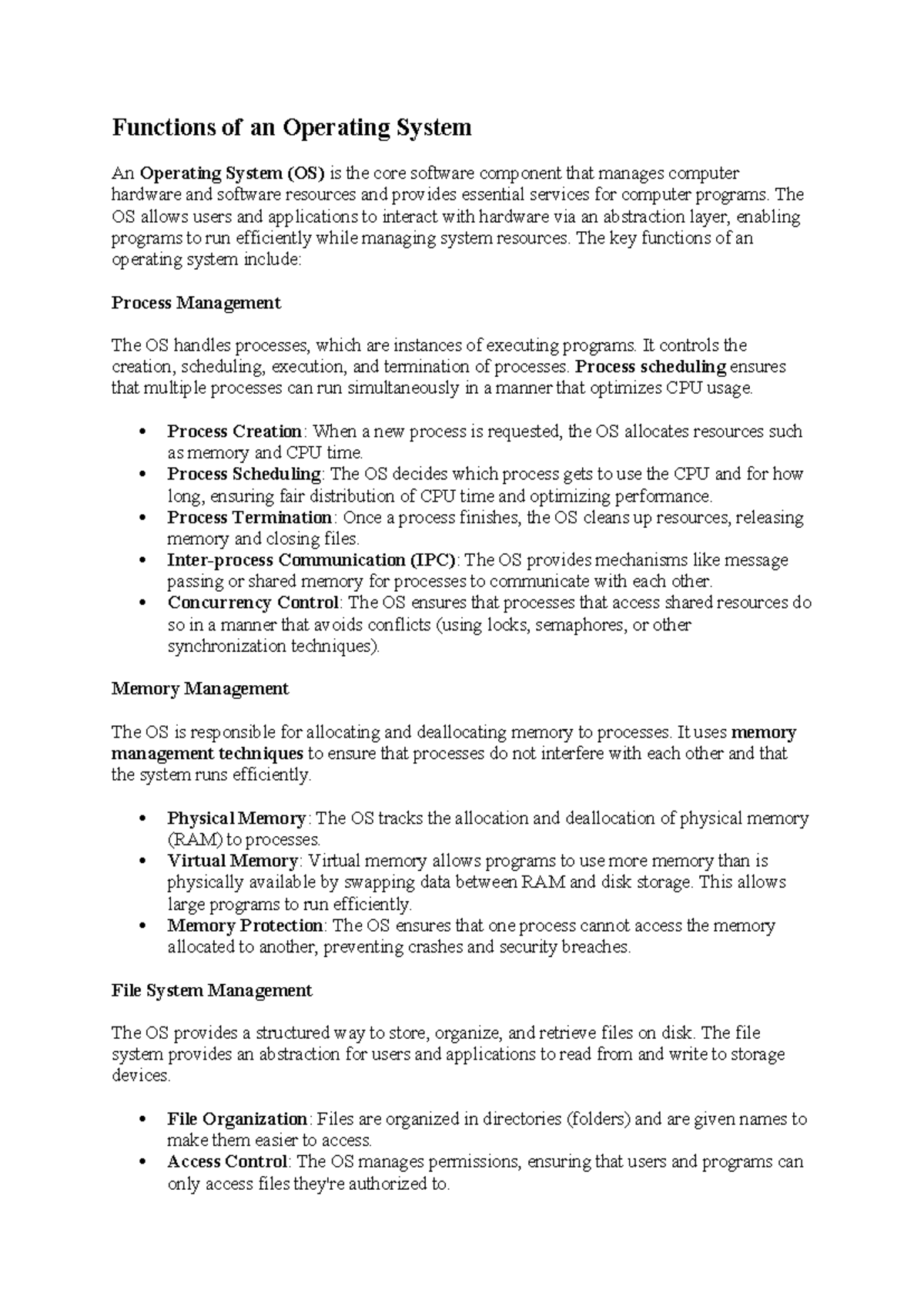 Functions of an Operating System: Key Concepts and Management (IT 101 ...