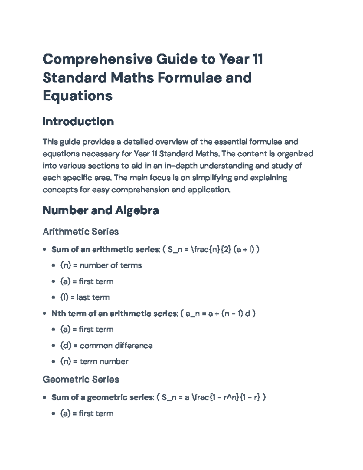 Year 11 Standard Maths: Comprehensive Guide to Formulae & Equations ...