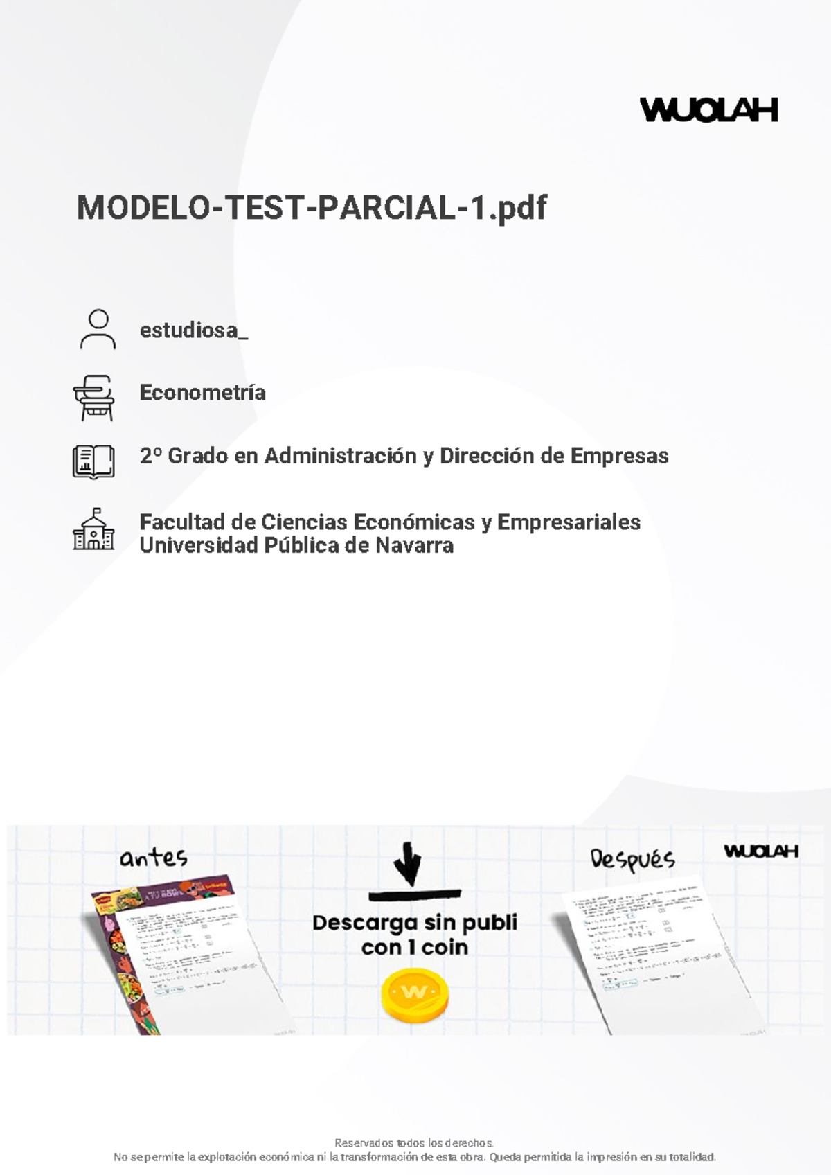 Modelo TEST Parcial 1 - MODELO-TEST-PARCIAL-1 estudiosa_ Econometría 2º ...