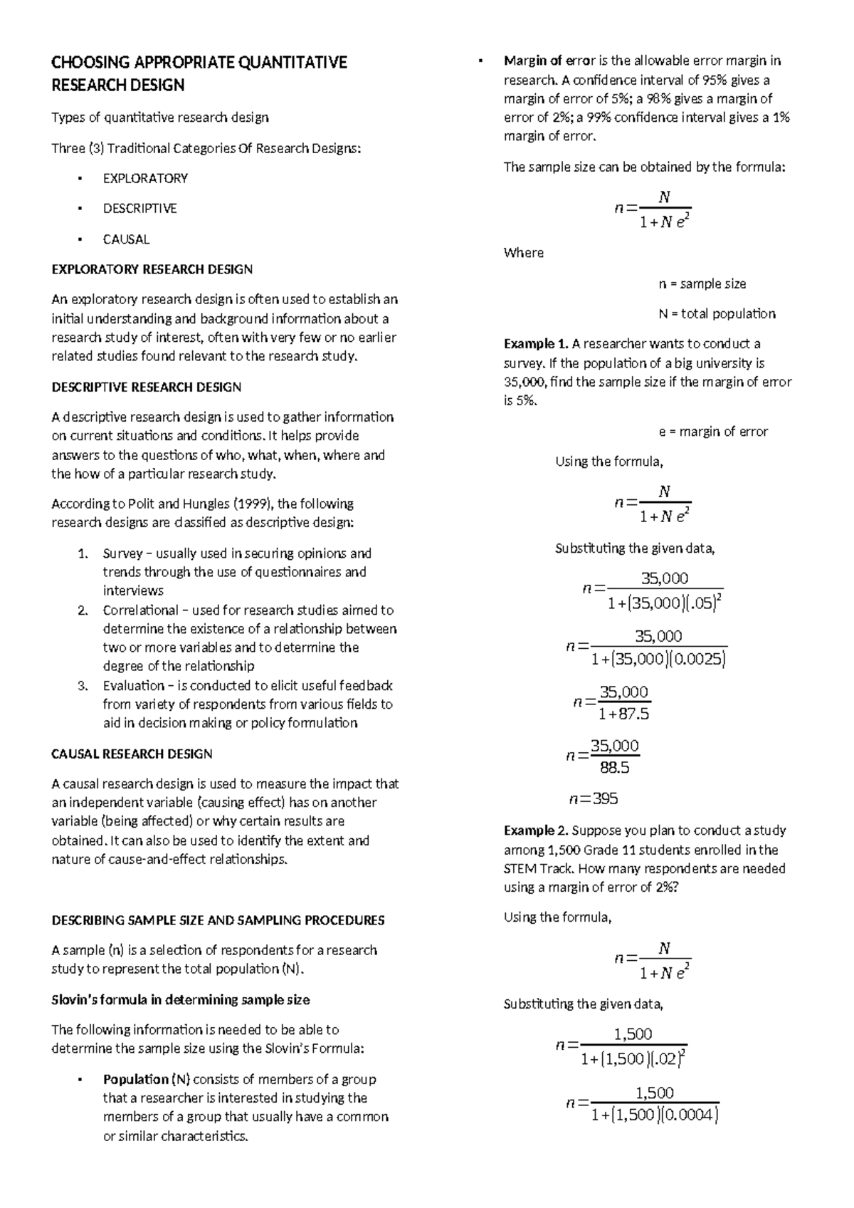 Choosing Appropriate Quantitative Research Design - CHOOSING ...