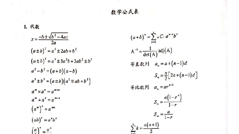 Mathematics Formula Table for Private High School (MATH 101) - Studocu