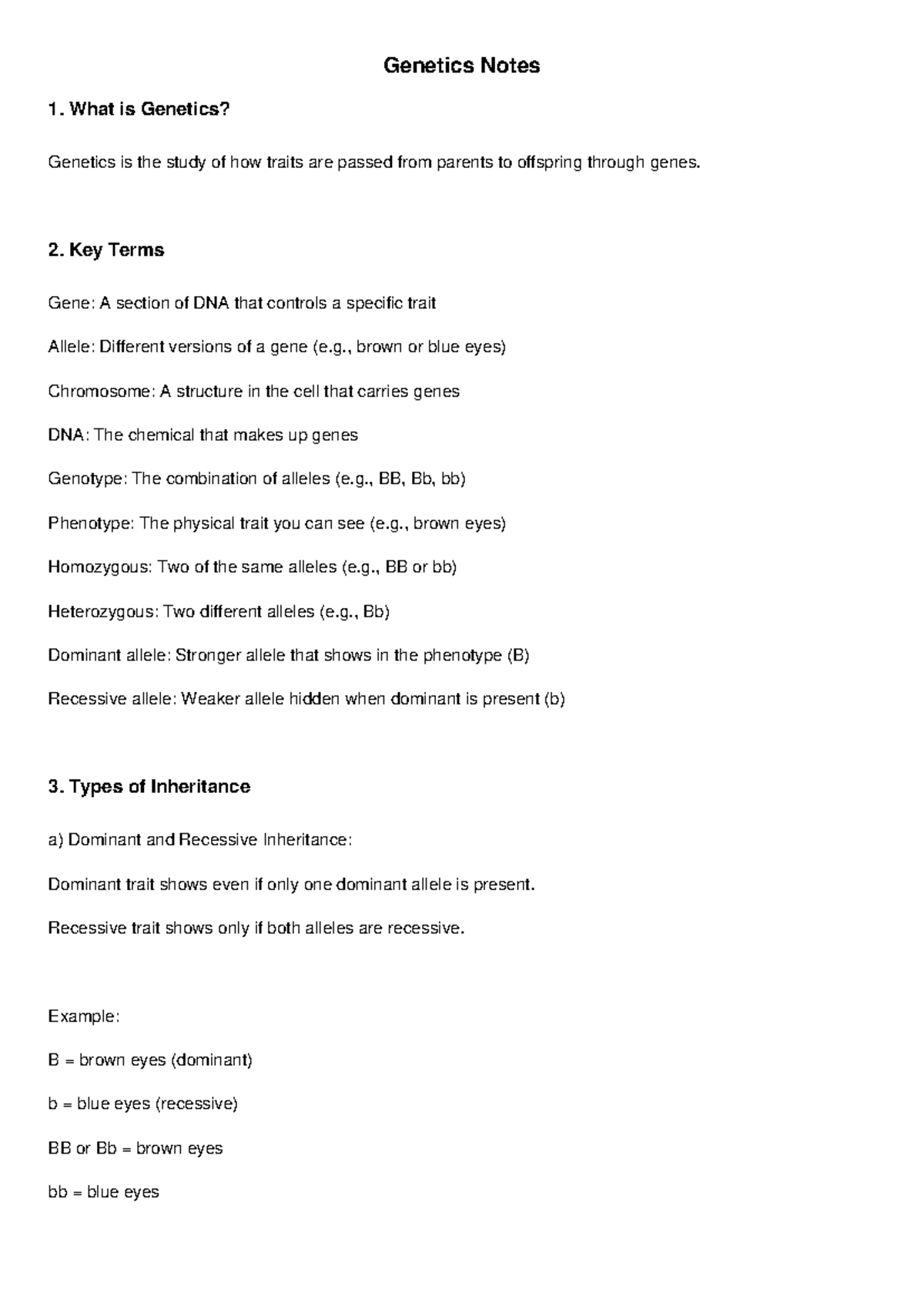 Genetics Notes: Understanding Key Concepts and Inheritance Types - Studocu