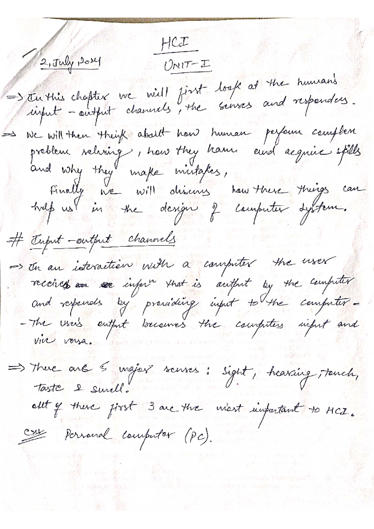 HCI 2 - Input-Output Channels and Human Perception Notes - Studocu
