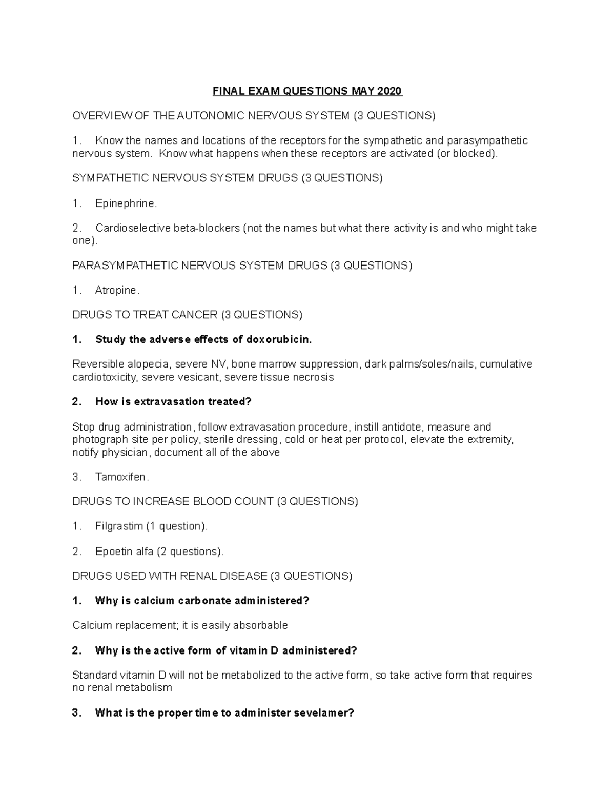 Pharm 101 Final Exam Study Guide - Nervous System & Drugs Overview ...
