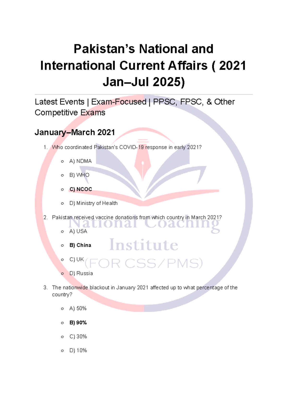 Current Affairs 2021 2025 Key Events For Ppsc Fpsc Exams Studocu