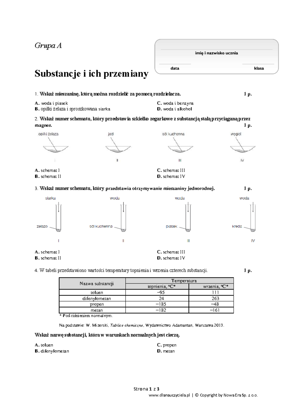 Sprawdzian Klasa 7 Chemia Dział Ii www.studocu.com