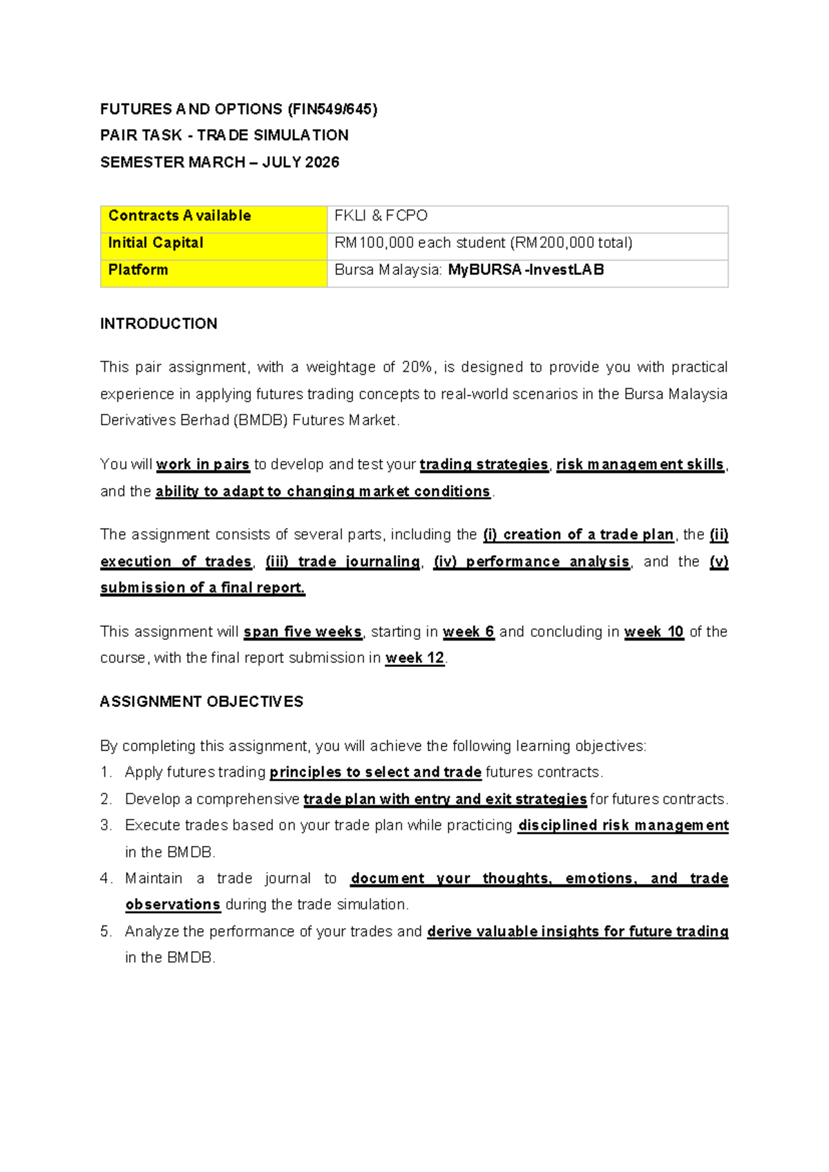 FIN549 Trade Simulation Guidelines: Futures & Options Pair Task 2026 ...