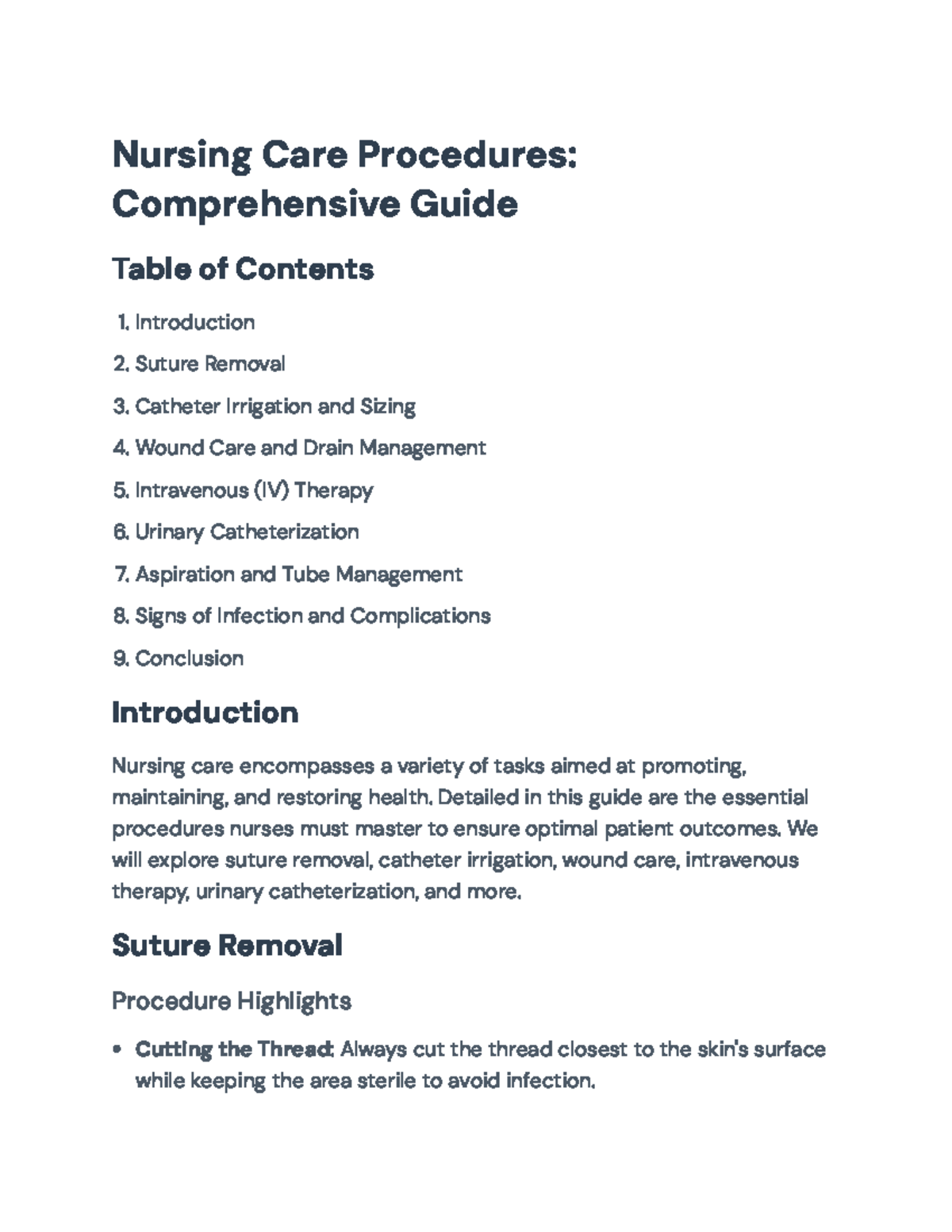 Comprehensive Nursing Care Procedures Guide (NUR 101) - Nursing Care ...