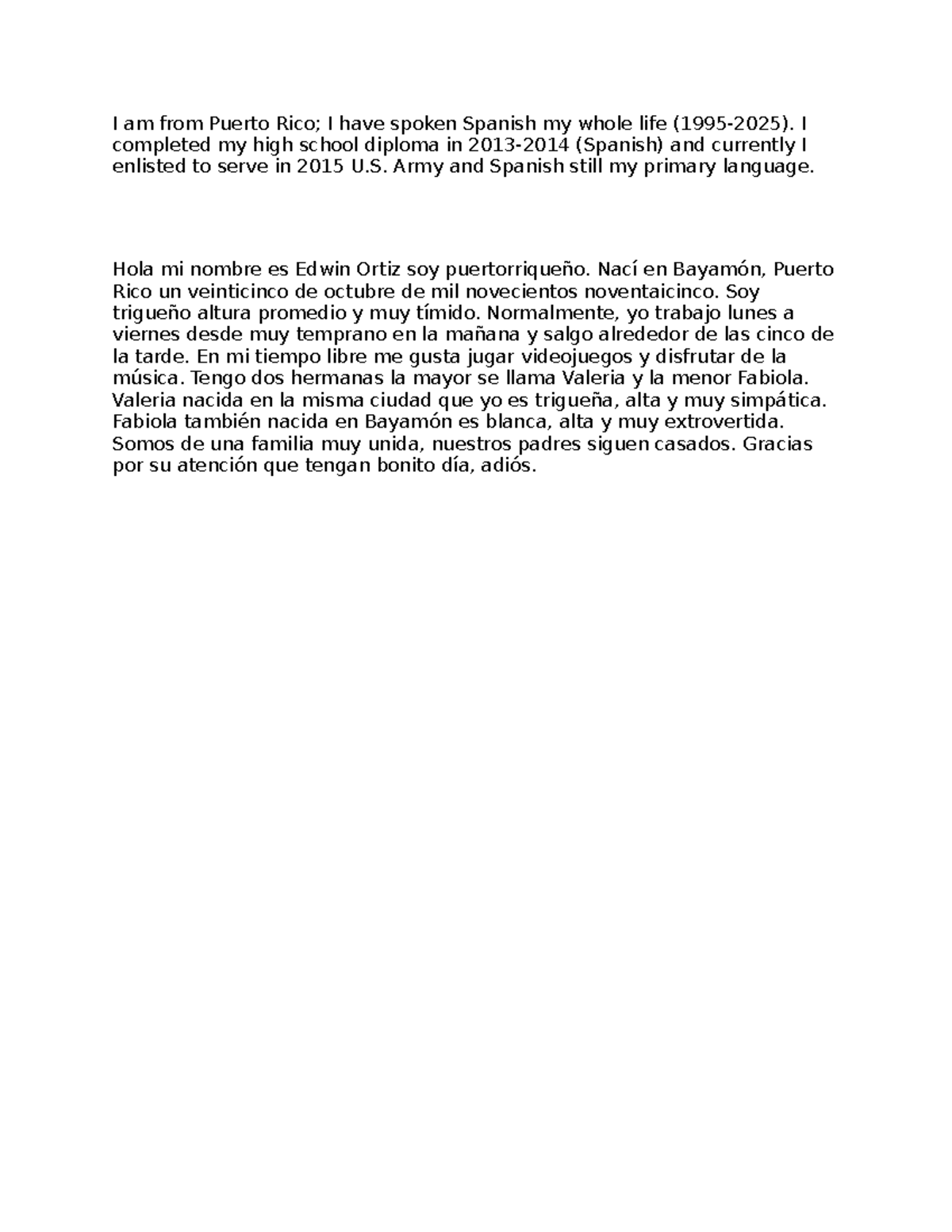 Touchstone 1 - Assignment on how to write in spanish - I am from Puerto ...