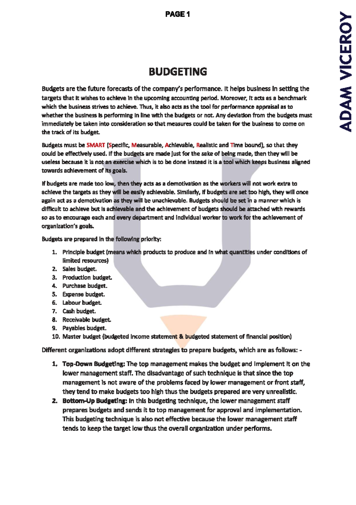 Budgeting - Comprehensive Notes on Financial Planning - Studocu