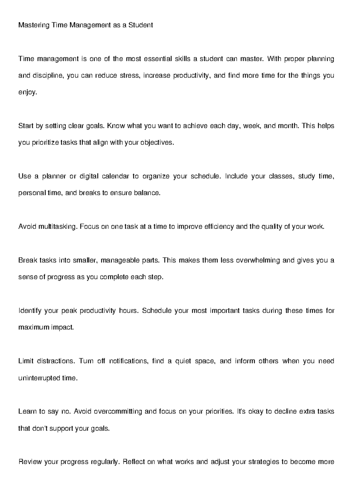 Time Management Strategies for Students (INB 886846) - Studocu